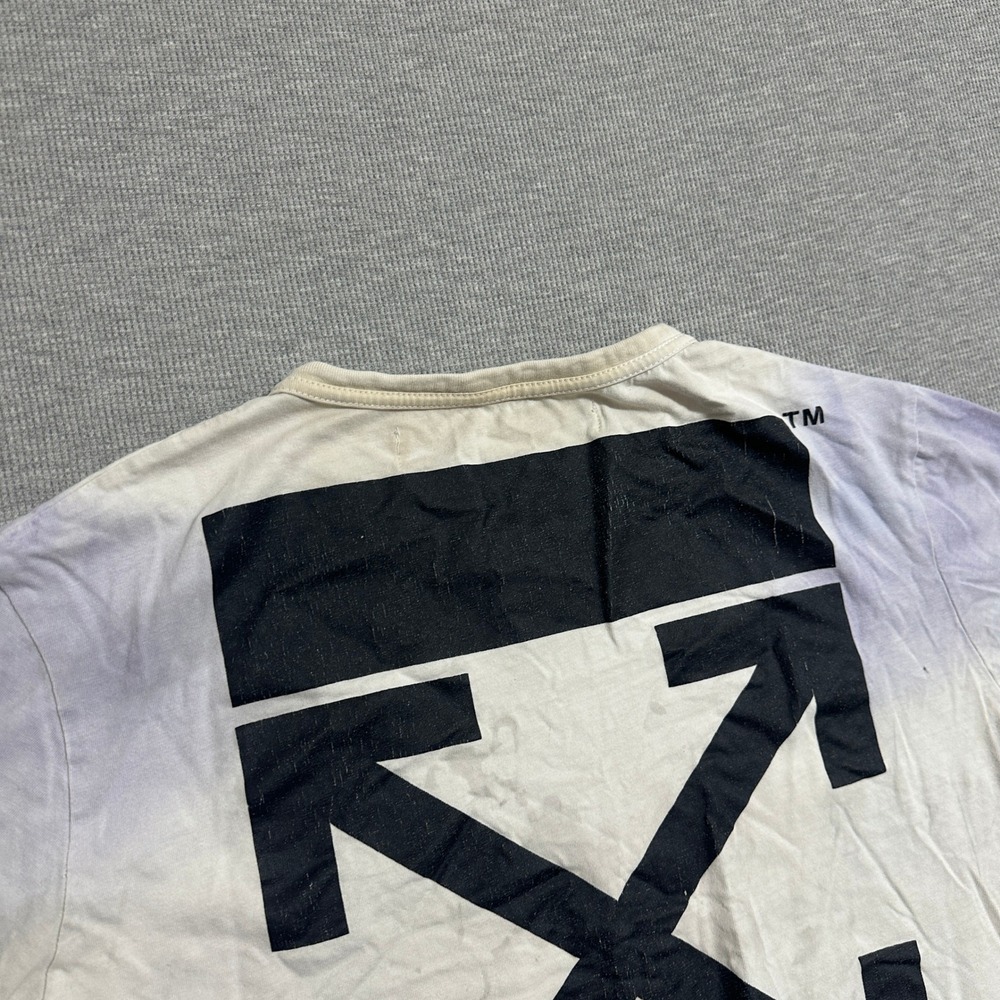 Off-White 888 Arrows Logo Tie Dye Distressed Graphic T-Shirt White Purple Mens L - Picture 9 of 13